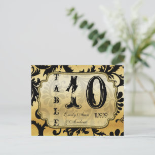 Black and Gold Damask Swirls Table Number Postcard