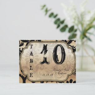 Black and Gold Damask Swirls Table Number Postcard