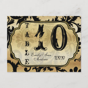 Black and Gold Damask Swirls Table Number Postcard