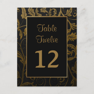 Black and Gold Damask Table Seating Number Postcard
