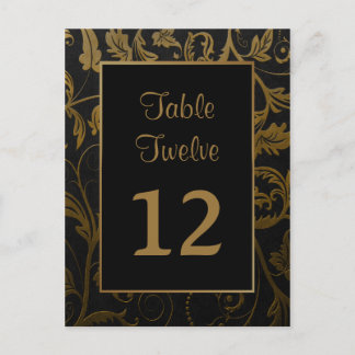 Black and Gold Damask Table Seating Number Postcard