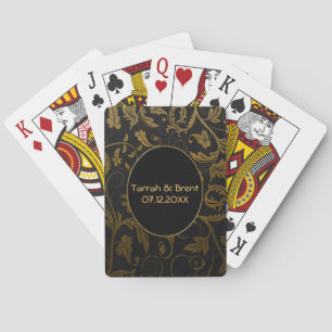 Black and Gold Damask Wedding - Customise Playing Cards