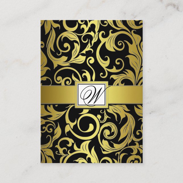 Black and Gold Damask Wedding Reception Cards (Front)
