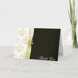 Black and gold damask wedding Thank you card