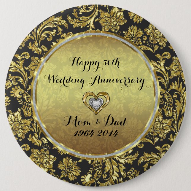 Black And Gold Damasks 50th Wedding Anniversary 6 Cm Round Badge (Front)