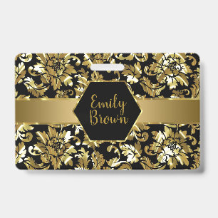 Black And Gold Damasks Pattern ID Badge