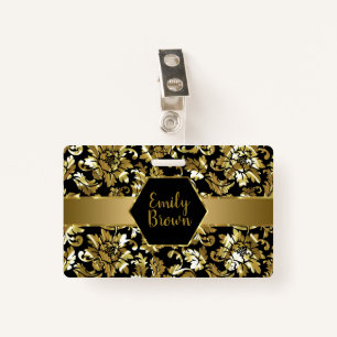 Black And Gold Damasks Pattern ID Badge