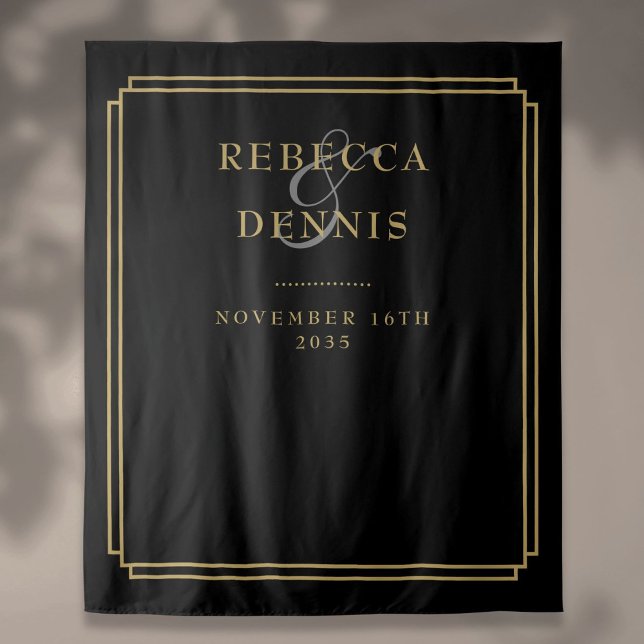Black And Gold Deco Wedding Photo Booth Backdrop Tapestry (Black And Gold Deco Wedding Photo Booth Backdrop)