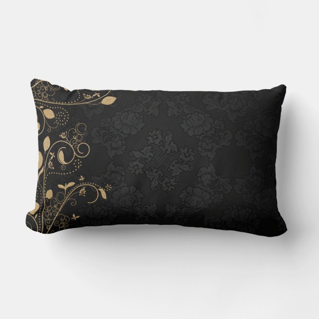 Black and Gold Decorative Pattern Lumbar Cushion (Front)