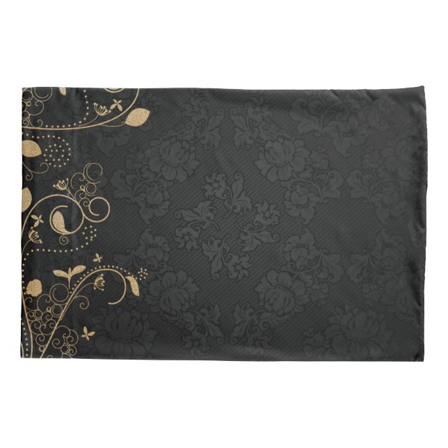 Black and Gold Decorative Pattern Pillowcase (Back)