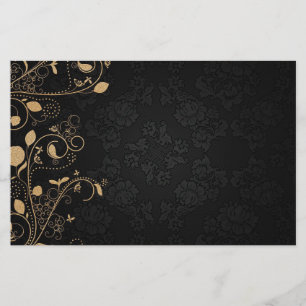 Black and Gold Decorative Pattern Stationery