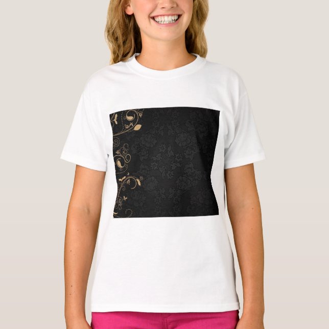 Black and Gold Decorative Pattern T-Shirt (Front)