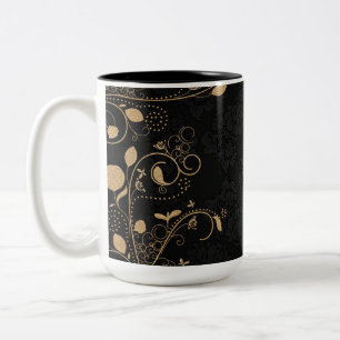 Black and Gold Decorative Pattern Two-Tone Coffee Mug