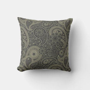 Black and Gold Delicate Ornate Paisley Cushion