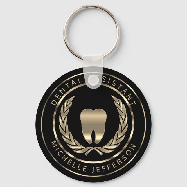 Black and Gold Dental Assistant Key Ring (Front)
