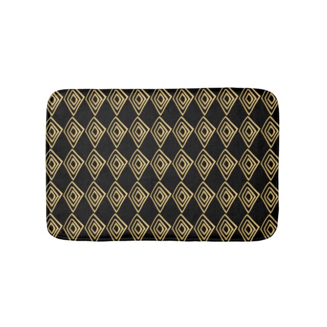 Black and Gold Diamond Doodles Bath Mat (Front)
