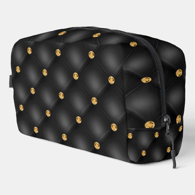 Black and Gold Diamond Tufted Dopp Kit (Right Corner)