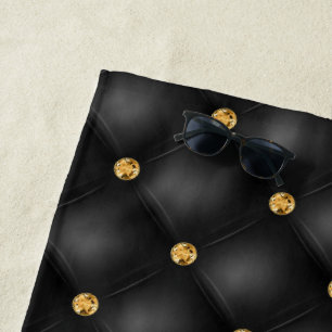 Black and Gold Diamonds Tufted Beach Towel