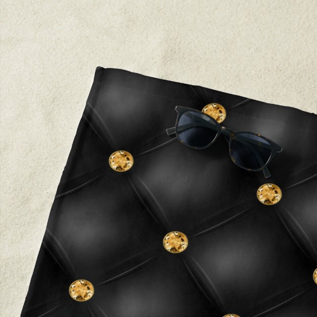 Black and Gold Diamonds Tufted Beach Towel (In Situ)