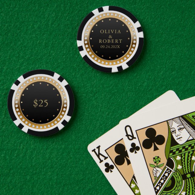 Black and gold diamonds wedding poker chips (Poker Table (Double))