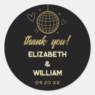 Black And Gold Disco Groovy 70s Wedding Thank You Classic Round Sticker