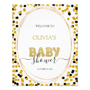 Black and gold dots baby shower welcome sign