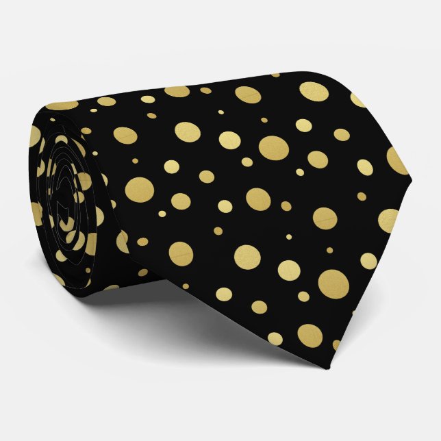 Black and Gold Dots  Tie (Rolled)