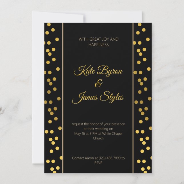 Black and Gold Dotted Wedding Invitation (Front)