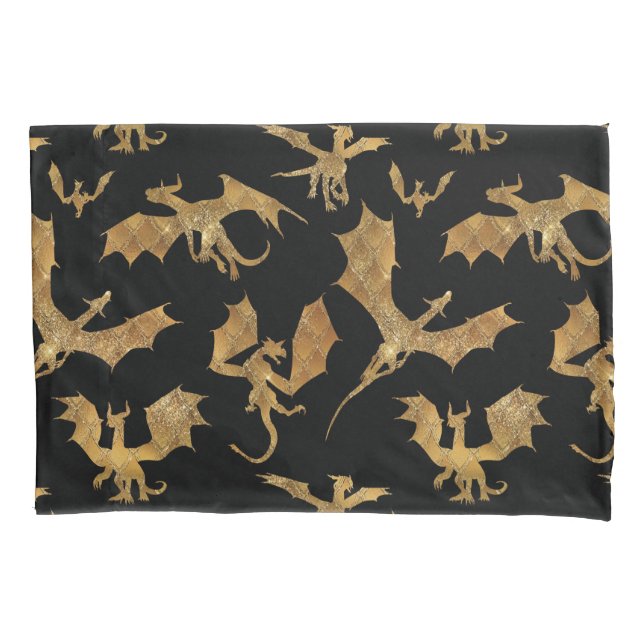 Black and gold Dragon  Pillowcase (Front)
