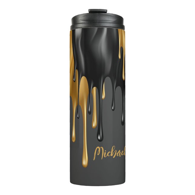 Black and Gold Dripping Paint Personalised  Thermal Tumbler (Front)