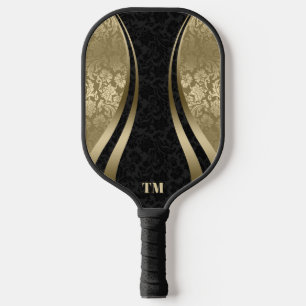 Black and Gold Dynamic Stripes Damasks Pickleball Paddle