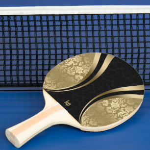 Black and Gold Dynamic Stripes Damasks Ping Pong Paddle