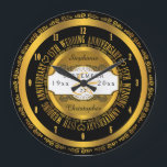 Black and Gold Elegant 15th Wedding Anniversary Large Clock<br><div class="desc">A lifetime of commitment deserves the quality of a custom gift.  Let the all important couple know how much they inspire you with our original black and gold tone fifteenth anniversary design. Personalise with names as well as wedding date and anniversary date.  Original design created by Holiday Hearts Designs.</div>
