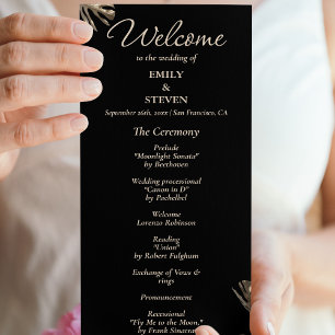 Black and gold elegant Botanical  Wedding Program Programme