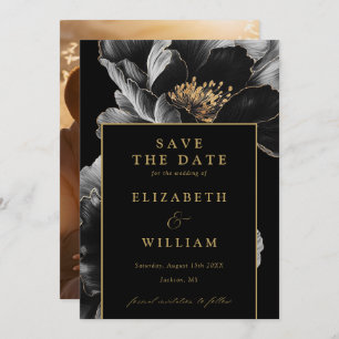 Black And Gold Elegant Chic Floral Photo Wedding Save The Date
