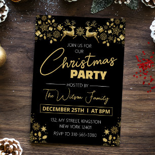 Black and Gold Elegant Christmas Party Invitation