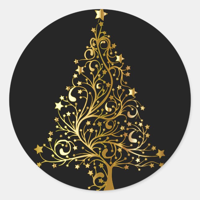 Black and Gold Elegant Christmas Tree Sticker (Front)