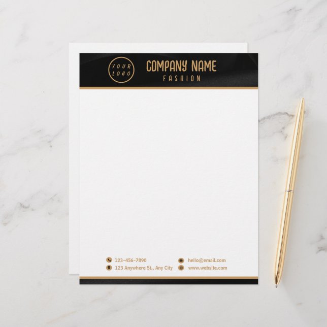 Black And Gold Elegant Custom Letterhead (Front/Back In Situ)