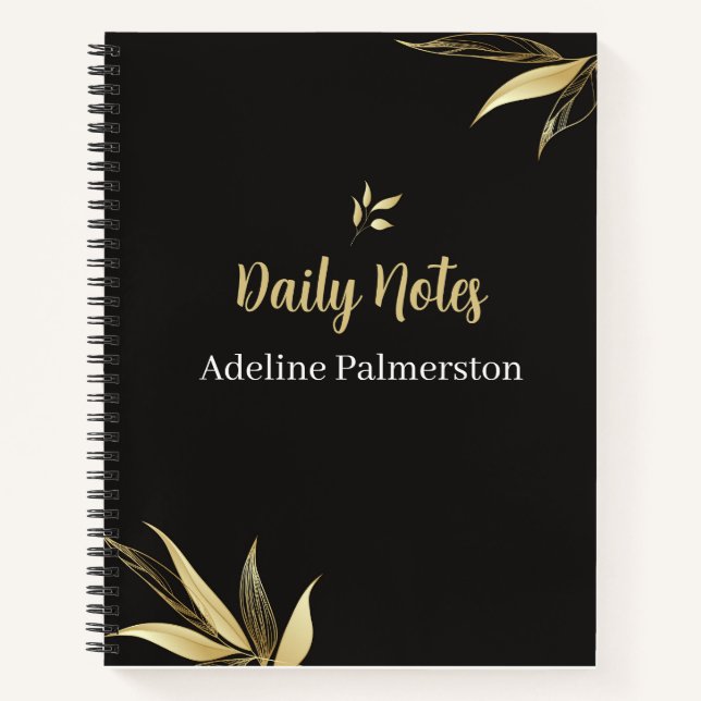 Black and Gold Elegant Daily Planner Notebook (Front)