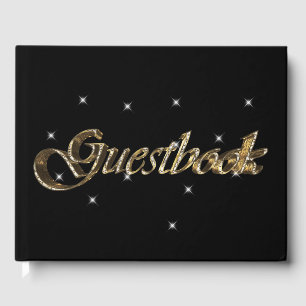 Black and Gold Elegant Diamonds Typography Chic Guest Book