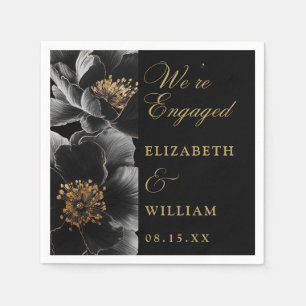 Black And Gold Elegant Floral Engagement Party Napkin