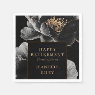 Black And Gold Elegant Floral Happy Retirement Napkin