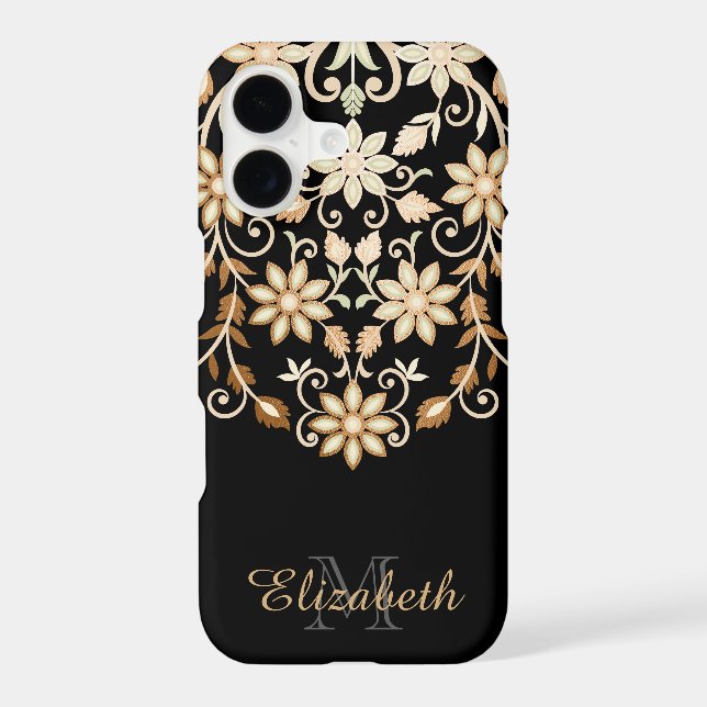 Black and Gold Elegant Floral iPhone Case (Back)