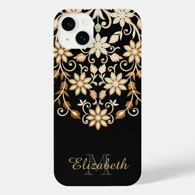 Black and Gold Elegant Floral iPhone Case (Back)
