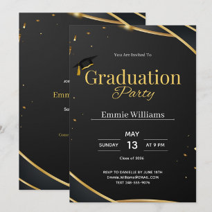 Black and Gold Elegant Graduation Party Invitation