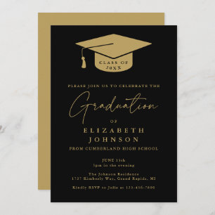 Black And Gold Elegant Graduation Party Invitation