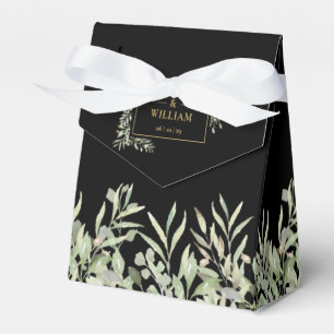 Black And Gold Elegant Greenery Foliage Wedding Favour Box