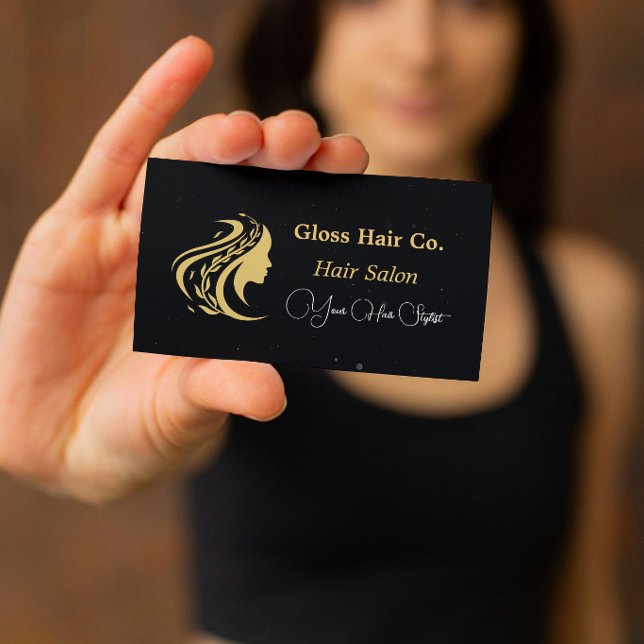 Black and Gold Elegant Hair Salon Business Card (Creator Uploaded)
