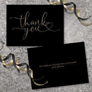 Black And Gold Elegant Heart Script Thank You Card