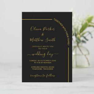 Black and Gold Elegant Minimalist Wedding Invitation